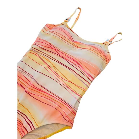 Christina Womens Sz 14 One Piece Swimsuit Striped Pastel Pink Yellow - Picture 2 of 4